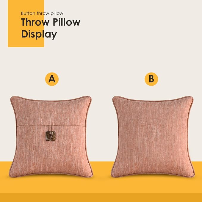 Outdoor Decorative Pillows with Coconut Button Pack of 4, 16" x 16" Outdoor Pillow Set for Couch Bed Throw Patio Sofa, Light Lotus Red