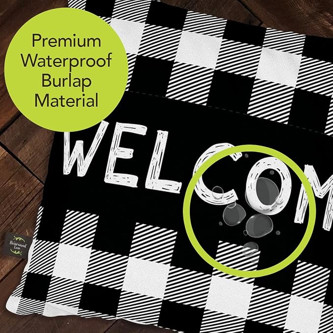 Briarwood Lane Winter Indoor/Outdoor Pillow 17x17 Black Checkered Welcome Everyday Decorative for Winter Pillow