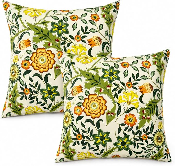 Outdoor/Indoor Decorative Throw Pillows 18×18 Inch | Pack of 2 Waterproof Decorative Throw Pillows with Inserts, Square Pillows for Bed, Couch, Sofa and Patio Furniture