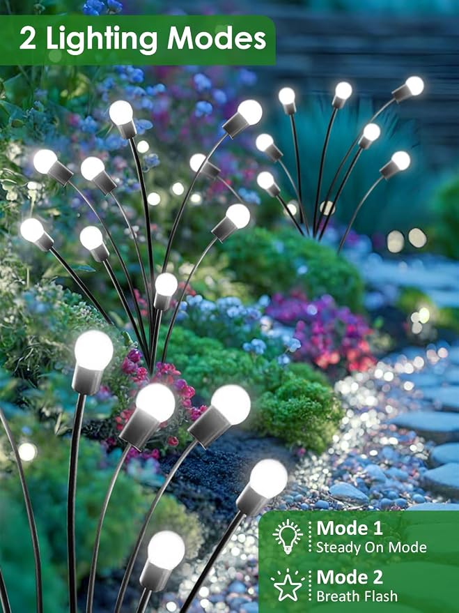 8 Pack Solar Garden Lights, 64 LED Firefly Lights Solar Outdoor Waterproof | 2 Lighting Modes, Sway with Wind, Solar lights Outdoor for Garden Yard Patio Pathway Holiday Decorations, Cool White