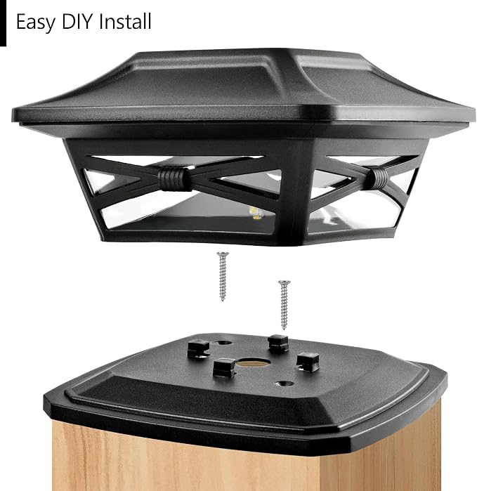 Davinci Lighting Flexfit Solar Outdoor Post Cap Lights - Includes Bases for 4x4 5x5 6x6 Wooden Posts - Bright LED Light - Slate Black (8 Pack) | Slate Black, Wooden Posts, fence/deck/garden/patio, UV fade-protected plastic, auto-on, 7-8h, cordless, IP4...