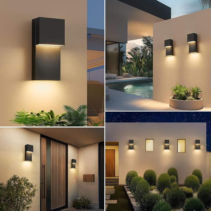 Modern LED Outdoor Wall Sconce 20W Exterior Lighting Fixtures, Black Outside Lights for House Integrated LED Outdoor Wall Mount Lights for Front Porch Garage, Warm White 3000K, 1 Pack
