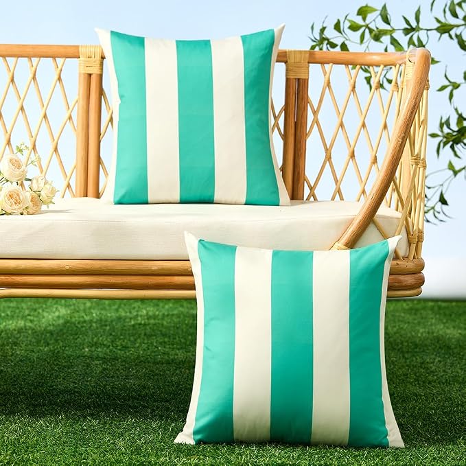 Allorry Outdoor Pillow Covers 16x16 Turquoise Striped Outdoor Decor JB07C16 | Striped Pillow Covers|for Spring Summer Outdoor Waterproof Garden Patio Furniture Sofa Bed Home Decor