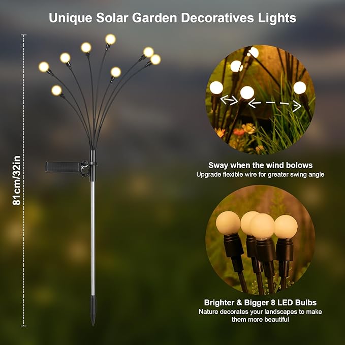 ASMAD Solar Lights Outdoor(6 Pack-48 LEDs),Solar Garden Lights,Fairy Lights | Firefly Light for Garden Decor, Outdoor lights, Outdoor Decor, Patio Decor, Gifts for Women, Gifts for Grandma, Big Bulb