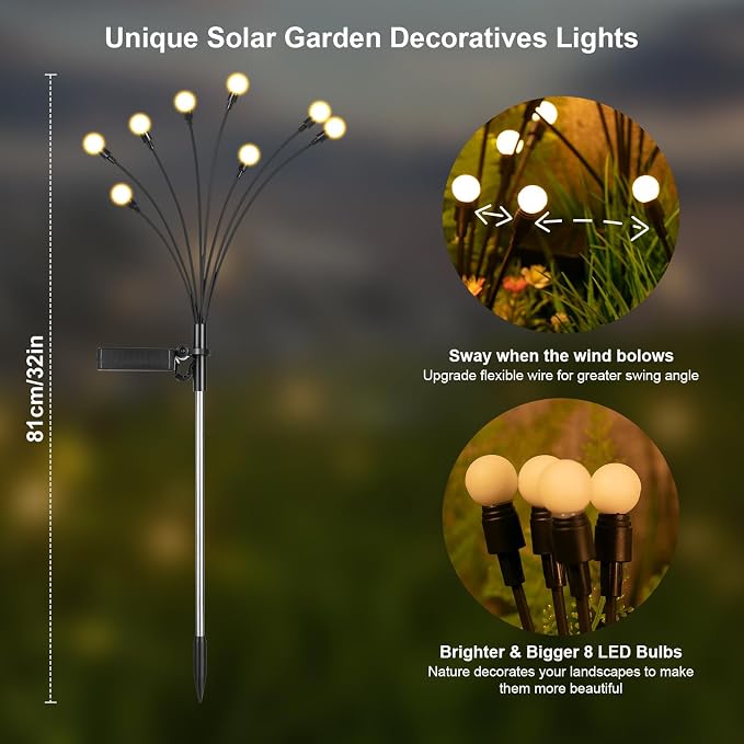 ASMAD Solar Lights Outdoor(12Pack-64 LEDs),Solar Garden Lights,Fairy Lights | Firefly Light for Garden Decor, Outdoor lights, Outdoor Decor, Patio Decor, Gifts for Women, Gifts for Grandma, Big Bulb