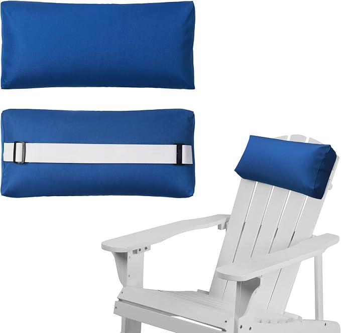 Chaise Lounge Head Pillow, 2 Pack Outdoor Patio Pillows with Adjustable Strap, Lounge Head Resting Pillow for Recliner Beach Pool Lounger Office Chair，Water Resistant Royal Blue
