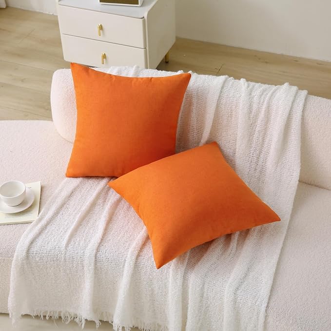 Outdoor Throw Pillows with Inserts, Waterproof Pillows for Outdoor Seating, Square Decorative Garden Cushion for Patio Furniture, Bed, Couch, Sofa (Orange, 20" x 20" (Pack of 2))