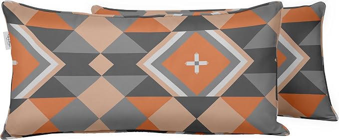 Indoor/Outdoor Polyester Fabric Lumbar Pillow Cover, All-Weather Waterproof Rectangular Cushion Case for Patio Furniture, 16 x 24 Set of 2 - Geometric-55