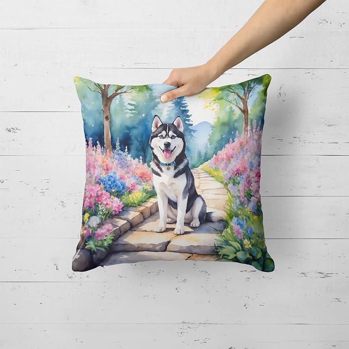 Caroline's Treasures Siberian Husky Spring Path Throw Pillow Machine Washable, Indoor Outdoor Decorative Pillow for Couch, Bed or Patio, 18Hx18W