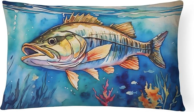 Caroline's Treasures DAC2833PW1216 Striped Bass Throw Pillow Machine Washable, Indoor Outdoor Decorative Pillow for Couch, Bed or Patio, 12HX16W