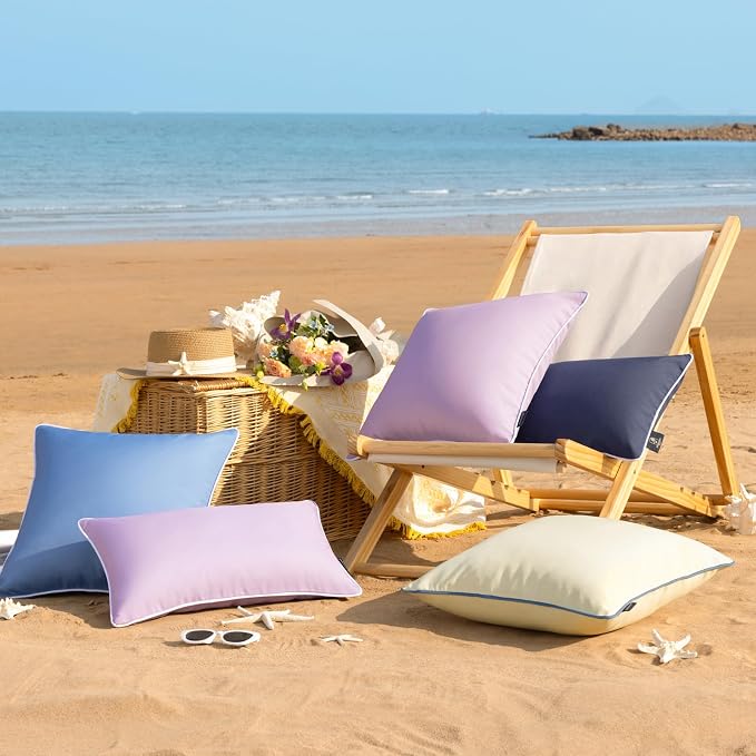 Phantoscope Pack of 2 Outdoor Waterproof Throw Pillow Covers Decorative Square Cushion Case Patio Pillows for Couch Tent, Lavender Purple 20x20 inches