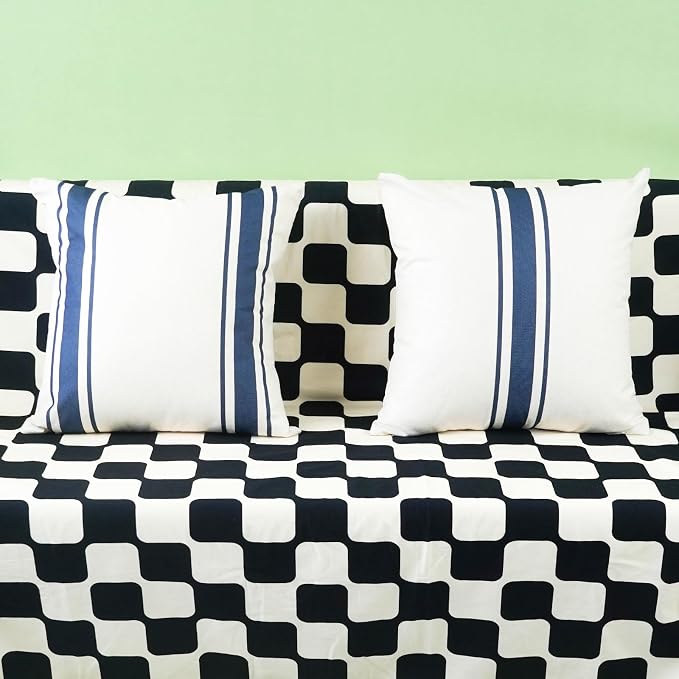 ONWAY Outdoor Pillow Covers Waterproof 20x20 Set of 2 Decorative Linen Throw Pillow Cover Beige and Navy Blue Striped Outdoor Pillows for Patio Furniture