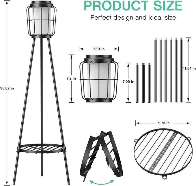 VISFLAIR 2 Pack Solar Lights with Plant Stand, Outdoor Floor Lamps, Waterproof Solar Powered Floor Lamps for Patio Deck Porch Yard Garden Decor