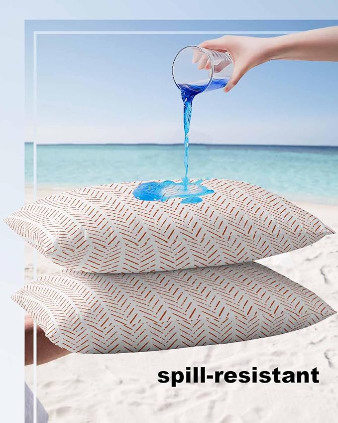 Orange White Striped Outdoor Pillow Covers Waterproof,All Weather Cushion Case Set of 2 Lumbar Pillowcase for Sofa Couch Bed Decor Patio Furniture 20"x12" Modern Geometric Minimalist Stripes