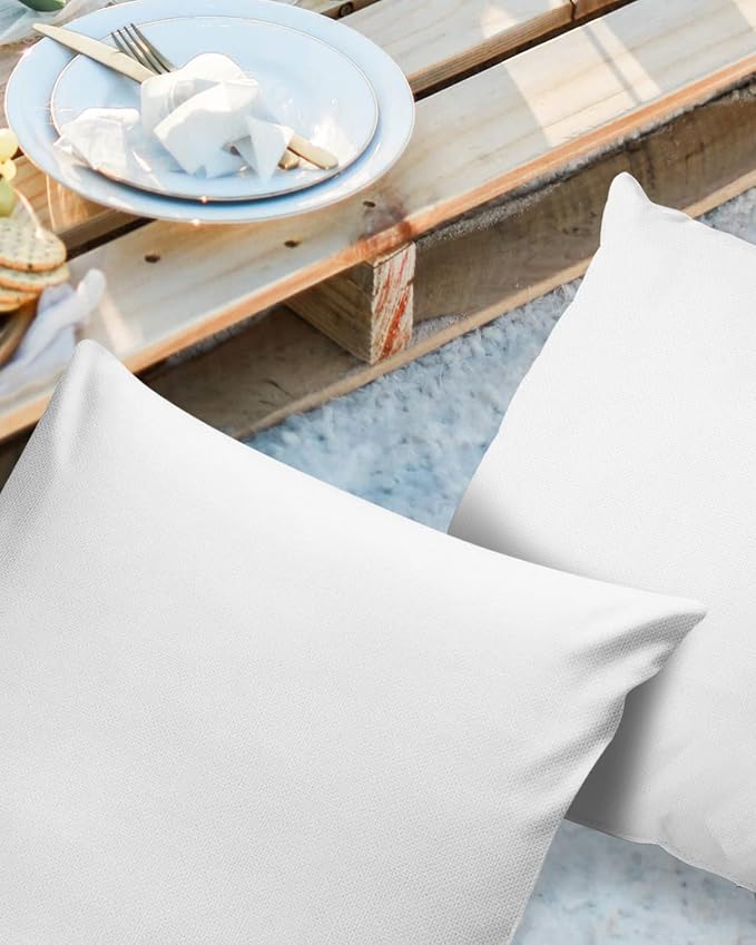 White Outdoor Pillow Covers 24 x 24 Inches, Modern Simple White Backdrop Waterproof Throw Pillow Cover Set of 2, Home Decorative Square Cushion Covers for Patio/Tent/Couch/Garden