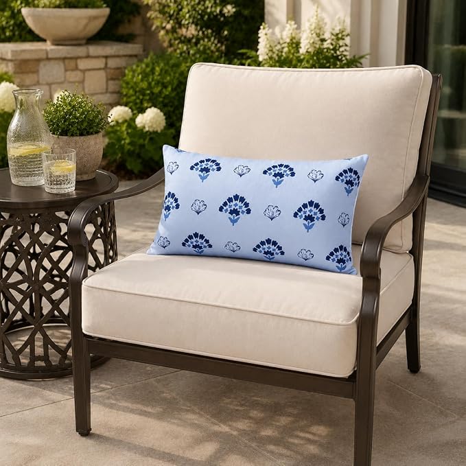 Pack of 2 Patio Lumbar Pillows 12"x20" | Fade Resistant Outdoor Waterproof Lumbar Pillow with Inners Decorative Garden Lumbar Cushions for Home Patio Terrace Sofa
