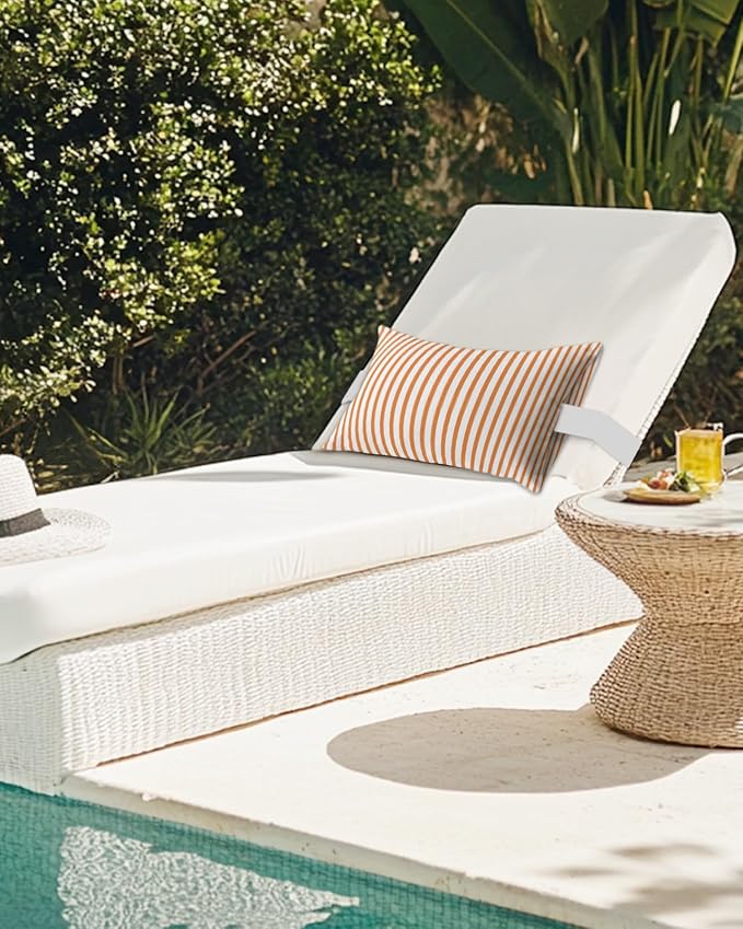 Pack of 4 Outdoor Lumbar Pillow Covers 12x20 Inch, Thin Orange Striped Waterproof Throw Pillow Covers Set, Farmhouse Modern Stripes Indoor&Outdoor Decorative Cushion Cases for Patio Porch Car