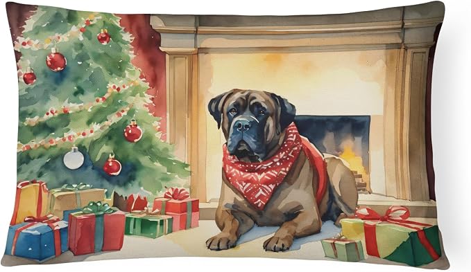 Caroline's Treasures DAC2625PW1216 Bullmastiff Cozy Christmas Throw Pillow Machine Washable, Indoor Outdoor Decorative Pillow for Couch, Bed or Patio, 12HX16W