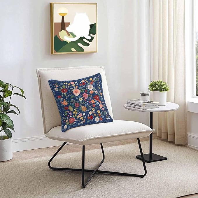 Vandarllin Outdoor Throw Pillows Covers 26x26 inch Set of 2 Waterproof Navy Blue Floral Decorative Zippered Cushion Covers for Patio Furniture, Farmhouse Vintage Flower Lumbar Pillowcases