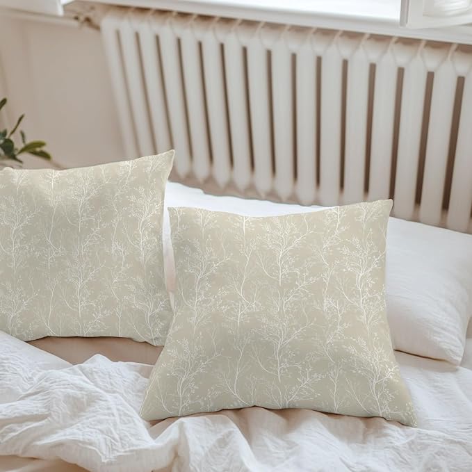 Beige Branches Waterproof Outdoor Pillow Covers Set of 2 Home Decor, Abstract Art Leaves Plant Pillowcase Patio Pillow Covers for Couch Bench Patio Furniture Garden 16x16in
