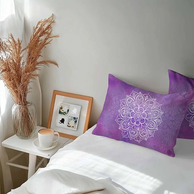 Vandarllin Outdoor Throw Pillows Covers 20x12 inch Set of 2 Waterproof Purple Boho Floral Decorative Zippered Cushion Covers for Patio Furniture, Bohemian Flower Lumbar Pillowcases