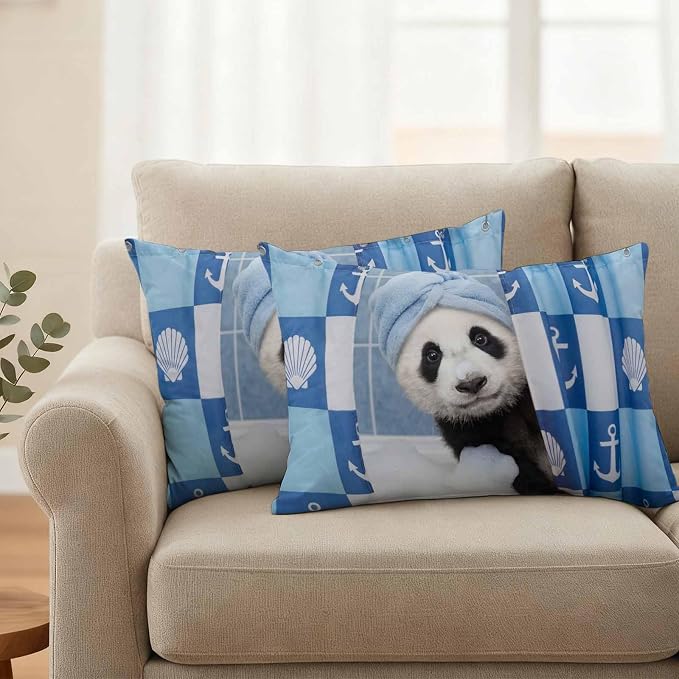 Bathing Panda Waterproof Outdoor Pillow Covers Set of 2 Home Decor, Funny Animal Showering Lumbar Pillowcase Patio Pillow Covers for Couch Bench Patio Furniture Garden 20x12in