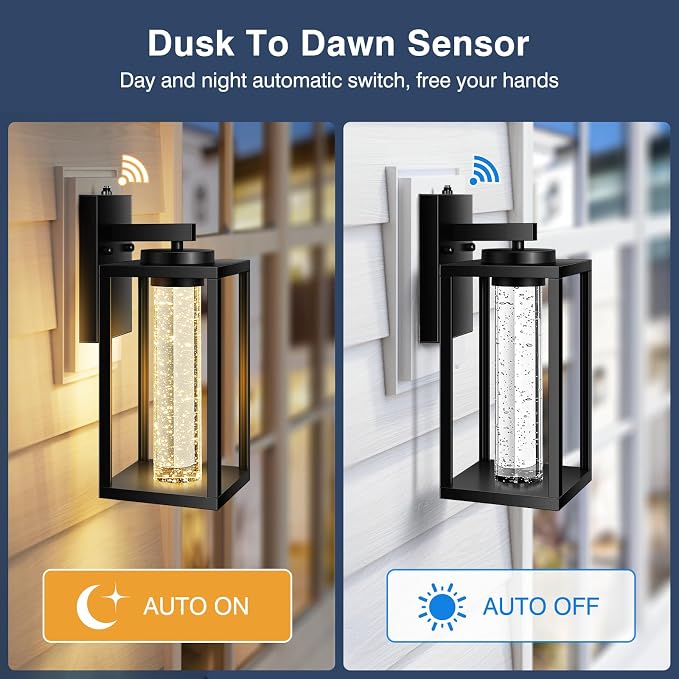 VIANIS 2 Packs Large Exterior House Lighting Fixtures Wall Mount, Modern Black Outdoor Wall Sconce Lantern, Anti-Rust Waterproof Porch Lights Outdoor Dusk to Dawn with Integrated 10W LED Light Source