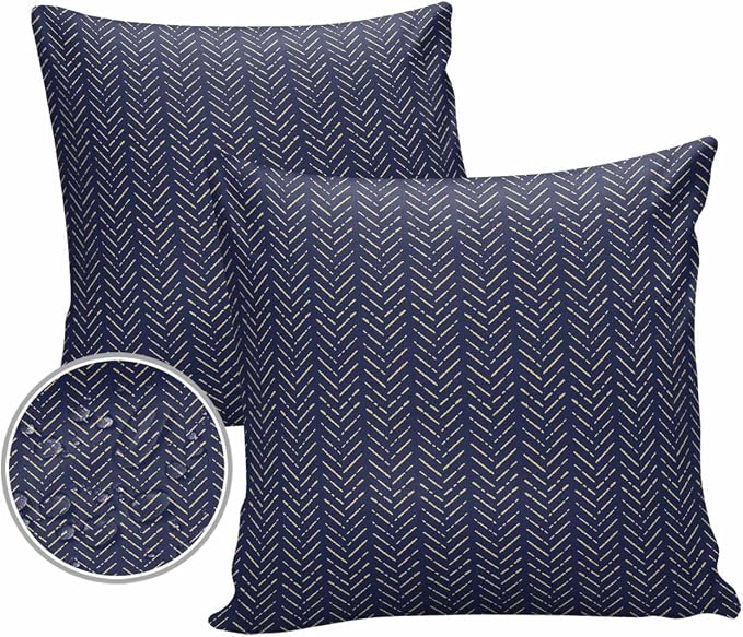 Navy Blue Gold Striped Outdoor Pillow Covers Waterproof,All Weather Cushion Case Set of 2 Decorative Pillowcases for Sofa Couch Bed Decor Patio Furniture 20"x20" Contemporary Minimalist Boho Geometric