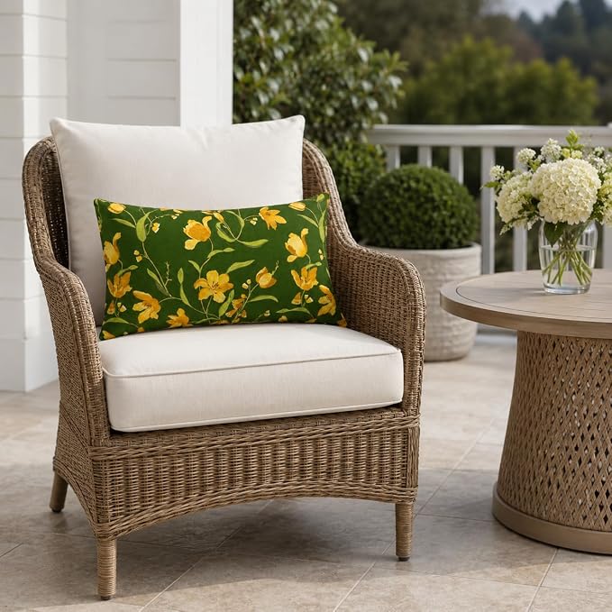 Pack of 2 Patio Lumbar Pillows 12"x20" | Fade Resistant Outdoor Waterproof Lumbar Pillow with Inners Decorative Garden Lumbar Cushions for Home Patio Terrace Sofa