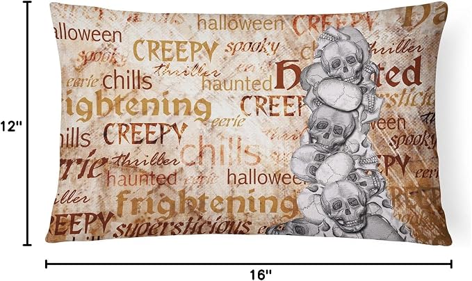 Caroline's Treasures SB3012PW1216 Creepy, Haunted and Frightful with Skulls Halloween Canvas Fabric Decorative Pillow, 12H x16W, Multicolor