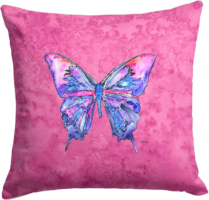 Caroline's Treasures 8859PW1414 Butterfly on Pink Fabric Decorative Pillow Machine Washable, Indoor Outdoor Decorative Pillow for Couch, Bed or Patio, 14Hx14W