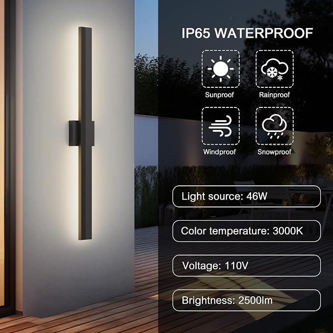 LamQee Aluminum 39 in Long Outdoor Wall Light Fixture, 3000K Integrated LED | Waterproof IP65, Modern Exterior Lights, Linear Outdoor Sconce, Wall Mount Outside Lighting, for House Porch Patio Garage