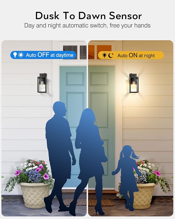 VIANIS 2 Packs Black Gold Outdoor Lights, Anti-Rust Porch Light Wall Mount, Waterproof Garage Light Lantern with Clear Glass, UL Listed Black Lights Sconce for House, Patio, Front Door