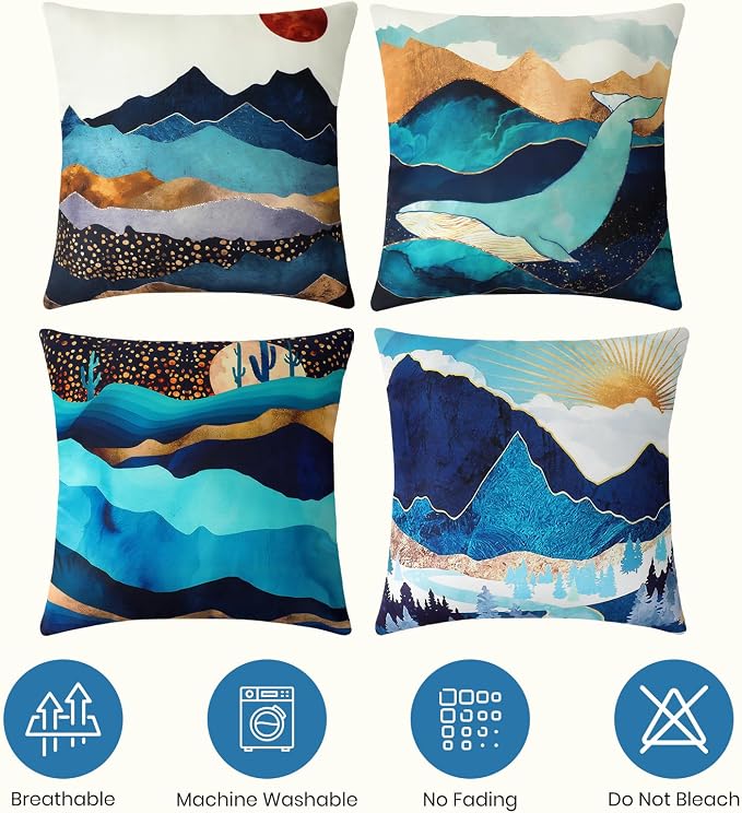 Premillow Outdoor Pillow Covers, Waterproof Pillow Covers, 18x18, Set of 4 | Decorative Waterproof Pillow Covers, Solid Linen Pillowcase,Summer Farmhouse Cushion Case for Patio Garden Balcony Couch Sofa