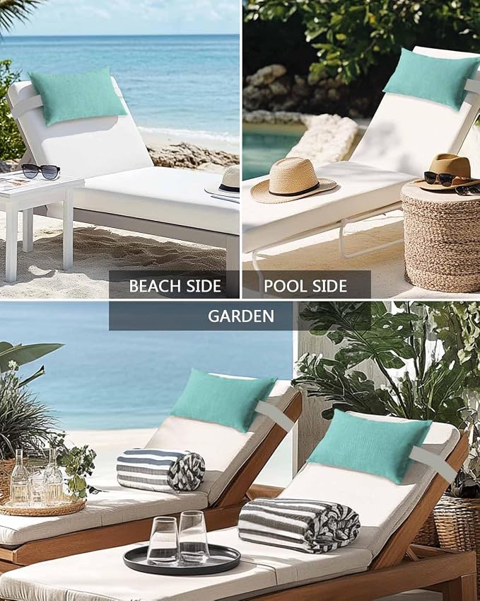 Outdoor Pillow for Chaise Lounge Chair Teal Green Rustic Vintage Burlap Texture Outdoor Pillows Waterproof with Adjustable Strap Headrest Lumbar Pillows for Garden Patio Furniture 1 Pack 11" x 16"
