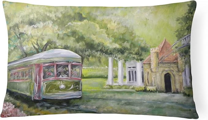 Caroline's Treasures MW1091PW1216 Streetcar Next Stop Audubon Park Canvas Fabric Decorative Pillow Machine Washable, Indoor Outdoor Decorative Pillow for Couch, Bed or Patio, 12HX16W