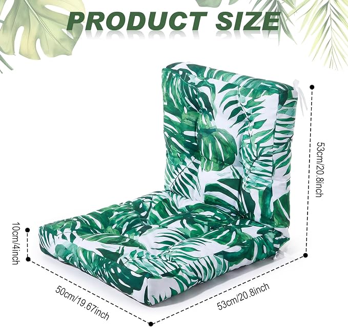 Hoteam 4 Set Outdoor Patio Chair Cushions 20 x 42 in Deep Seat Waterproof Patio Cushions Set for Furniture Replacement Removable Seat and Back (Monstera Deliciosa)