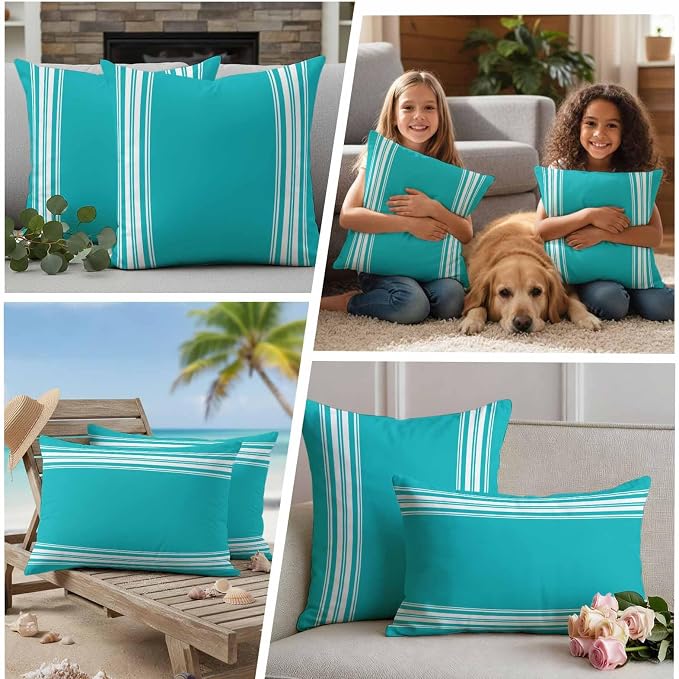Outdoor Pillow Covers 12x20 Set of 2 Blue Stripe Outdoor Pillows Waterproof Throw Pillow Covers French Stripe Farmhouse Style Pillowcases Decorative Case for Patio Cushion