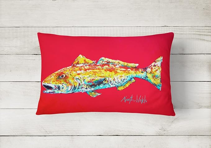 Caroline's Treasures MW1084PW1216 Fish - Red Fish Alphonzo Canvas Fabric Decorative Pillow Machine Washable, Indoor Outdoor Decorative Pillow for Couch, Bed or Patio, 12HX16W