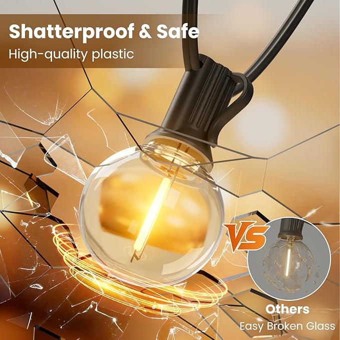 RTTY 120 FT Outdoor String Lights Waterproof, Patio Light 62 LED Bulbs | Dimmable Shatterproof Globe Light G40 Bulbs, Hanging Outside Lighting for Backyard, Market, Deck, Balcony, Cafe, Bistro