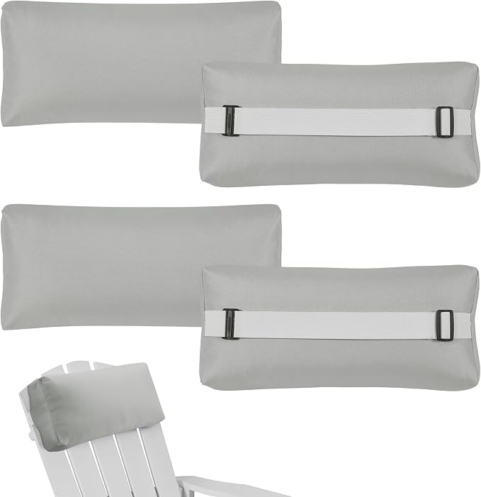 Outdoor Pillow for Chaise Lounge Chair, 4 Pack Chaise Lounge Pillows Water Resistant Head Support Pillow with Adjustable Strap for Patio Garden Pool Beach Chairs, Gray
