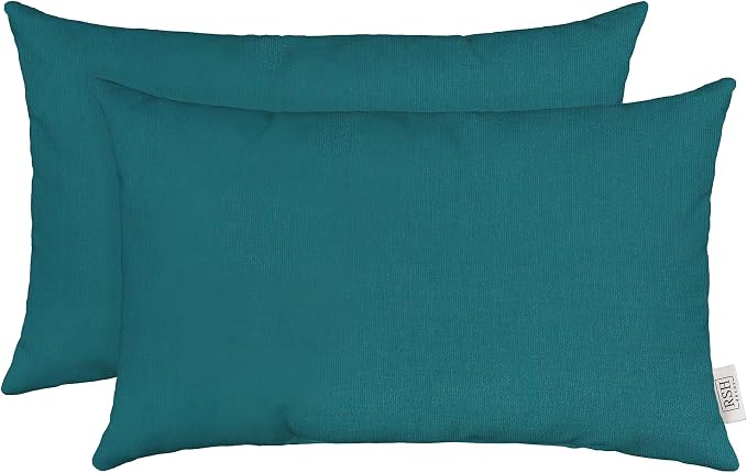 RSH Décor - Jumbo Lumbar Throw Pillows – Set of 2 | 26" x 16" | Indoor Outdoor Use – Patio, Lounge, Adirondack, Deck | Water & Fade-Resistant | Includes Down-Alternative Inserts | Spectrum Peacock