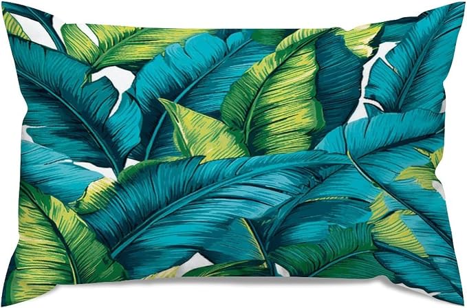 Set of 2 Turquoise Lime Green Teal Blue Aqua Tropical Plants Pillow Cases 12x18in Cushion Covers Farmhouse Pillows Covers for Couch Living Room Office Soft Rectangle Accent Pillowcase for Kids