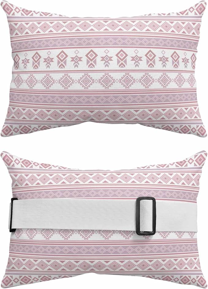 Outdoor Lumbar Pillow Set of 1, Pink Boho Striped Waterproof Beach Headrest Pillow with Inserts, Southwestern Ethnic Tribe Vintage Recliner Throw Pillows for Patio Furniture, 11 x 16