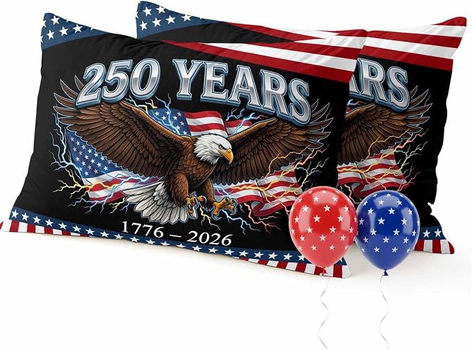 America 250 Years Eagle Outdoor Pillow Covers 20"x12" Set of 2, Independence Day Lightning Red Blue Flag Waterproof Throw Pillow Covers for Patio Furniture, Decorative Cushion Covers for Porch