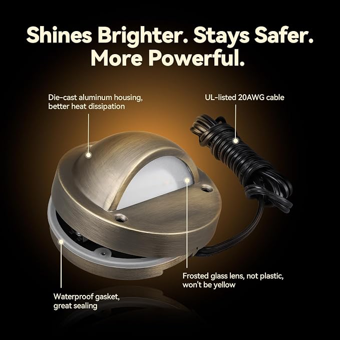 LEONLITE 12-Pack 5CCT 3.74inch Low Voltage LED Deck Lights, Bronze | 180LM, 12-24V AC/DC, CRI90, UL Listed, Die-cast Aluminum Housing, Frosted Glass Lens, 1800K/2700K/3000K/4000K/5000K