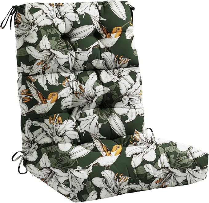 Tufted High Back Adirondack Chair Cushion 45"x21"x4",Floral | Patterned outdoor cushion with ties; premium padded design fits garden rocking chairs, multiple color options available