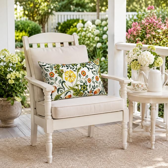 Outdoor Lumbar Pillows 12"x20" Waterproof Patio Pillows with Inserts | Set of 2 Fade Resistant Outdoor Waterproof Lumbar Pillow Decorative Garden Lumbar Cushions for Home Patio Terrace Sofa