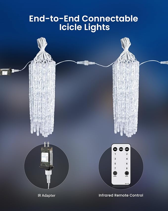 Brightown Icicle Lights Outdoor, 2 Pack Total 40ft 40 Tubes 200 LED Ice Shape String Lights, Connectable Hanging Christmas Decoration Lights for Tree Patio Roof Holiday Decor, Multicolor