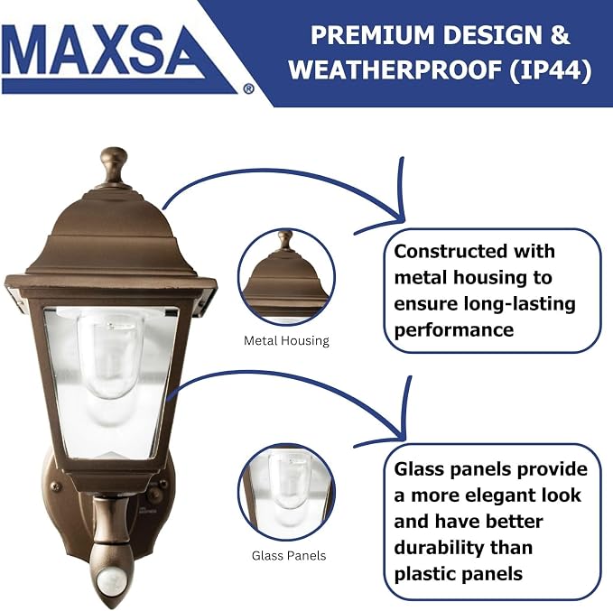Maxsa 46219 Premium Battery-Powered Motion-Activated Decorative Outdoor Cool White LED Wall Sconce Lighting Fixture, Metal Housing, Dark Copper (Pack of 4)
